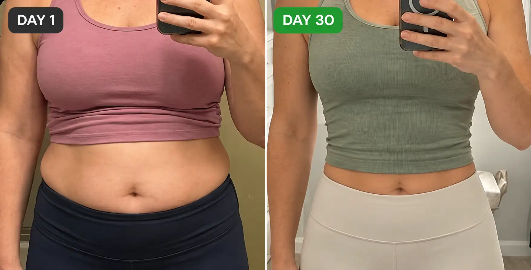 Side-by-side illustrative Day 1 and Day 30 comparison photographs